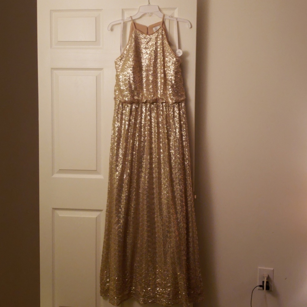 Bill Levkoff Gold Sequin Bridesmaid Dress